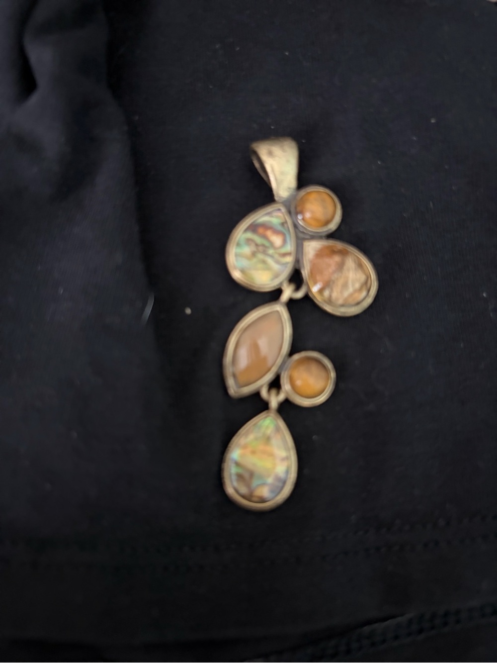 Lia Sophia “Adrift “ Abalone and Brown Multi-Stone Drop Pendant